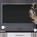 Modern White And Black TV Stand With Drawers Cabinet Doors Vase Dried Reeds And Lamp