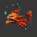 Vibrant Fantasy Monster Fish With Sharp Teeth Red Orange Body And Blue Fins Floating