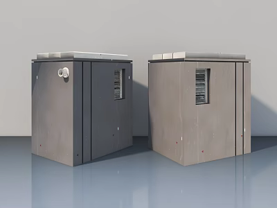 Gray Metal Outdoor Electrical Cabinet With Swing Door Lock And Ventilation Grilles 3d model