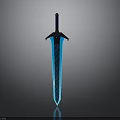 Glowing Blue Sword With Intricate Blade Texture And Dark Hilt Design
