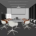 Modern Conference Room Interior With Rectangular Table Ergonomic Chairs And Projector Screen 3d model