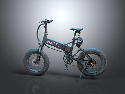 MATE Electric Fat Tire Bicycle With Dark Frame And Blue Seat Design Features 3d model