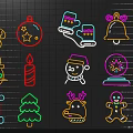 Christmas Neon Decorative Lights with Gingerbread Man Snowman Tree and Festive Elements 3d model