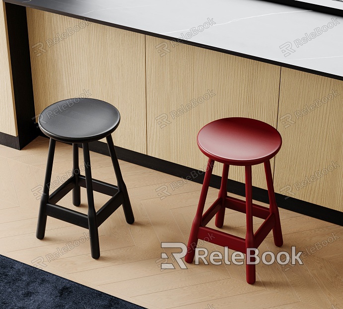 Modern Solid Wood Bar Chair Bar Stool High Stool Wooden Stool Round Stool model