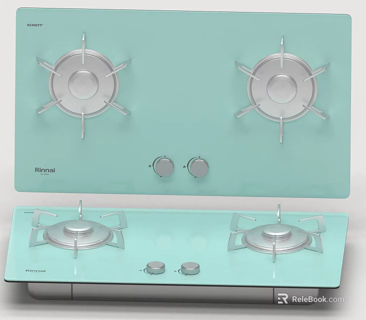 Modern Light Green Gas Cooktop With Glass Surface And Control Knobs 3d model