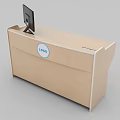 Light Colored Modern Functional Desk With Monitor And Logo On Top Surface