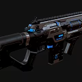 Futuristic Assault Rifle With Gray Body Blue Accents And Mechanical Details