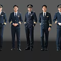 Men in Dark Pilot Uniforms Standing in a Row with Hats and Epaulets