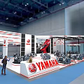 YAMAHA Exhibition Booth With Modern Red White Design And Motorcycles