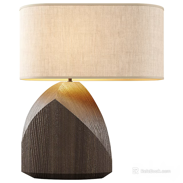 Modern Table Lamp With Fabric Shade And Textured Wooden Base For Home Decor 3d model 