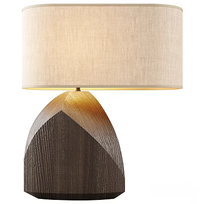 Modern Table Lamp With Fabric Shade And Textured Wooden Base For Home Decor 3d model