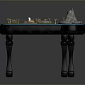 Detailed Tabletop Miniature Landscape With Blue Water Islands Hills And Small Decorations