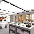 MELOLA Mall Store Modern Interior With White Display Counters Colorful Posters And Product Shelves