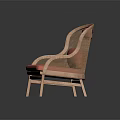 Elegant Rattan Leisure Chair With Comfortable Red Cushion And Sturdy Wooden Legs