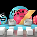 Modern Fashion Stage Design With Colorful Circular Decor And White Seats