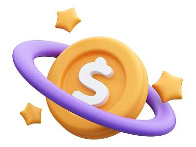 Decorative Ornament Set Including Yellow Coin With Dollar Sign Purple Ring And Stars 3d model