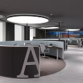 Modern Front Desk Reception Area Design With Grid Pattern Wall And MOSC Logo 3d model