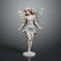 Woman Shaped Fairy Statue With Colorful Wings Flower Crown And Decorative Outfit On Pedestal 3d model