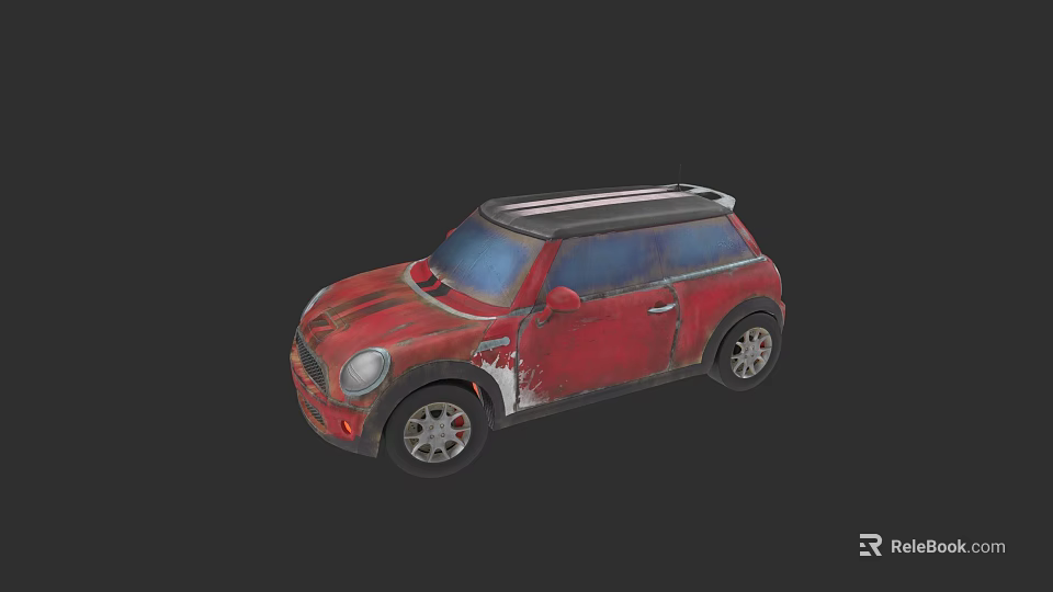 Red Small Car With Roof Rack And White Decorative Stripes Design 3d model 