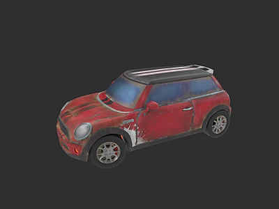 Red Small Car With Roof Rack And White Decorative Stripes Design 3d model