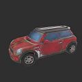 Red Small Car With Roof Rack And White Decorative Stripes Design