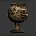 Ancient Ceramic Wine Bottle With Intricate Carvings And Decorative Handles
