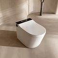 Smart White Ceramic Toilet In Modern Minimalist Bathroom With Decorative Branch Vase