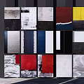 Multiple Colorful Abstract Textured Modern Wall Art in Grid Layout on Dark Wall