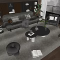 Elegant Modern Sofa Coffee Table Set With Decorative Pillows Area Rug And Side Stools 3d model
