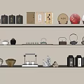 Stylish Tea Utensils Display With Teapots Teacups And Tea Caddies On Shelves