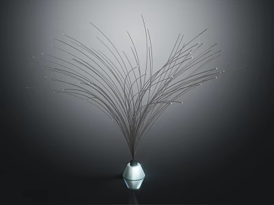 Elegant Decorative Ornament Set With Tall Thin Metal Strips Silver Base And Shiny Beads 3d model