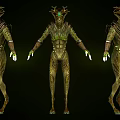 Mythical Antlered Forest Guardian Creature With Bark Textured Body And Green Glowing Hands