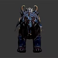 Horned Mythical Beast Game Character Featuring Blue Armor Purple Fur And Golden Trims