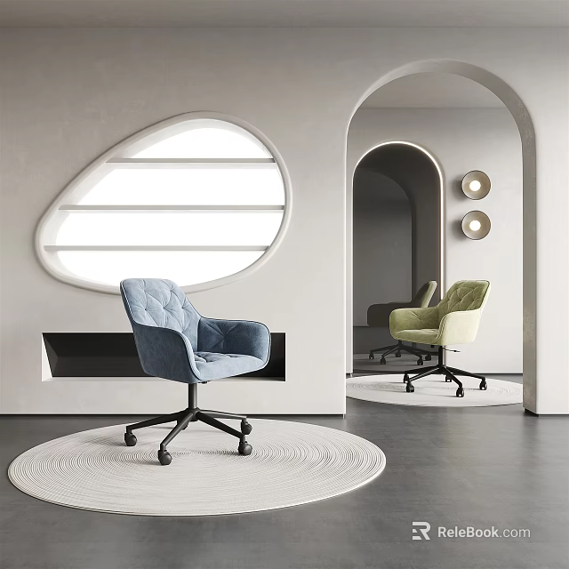 Modern Blue and Green Upholstered Office Chair With Wheels In Contemporary Interior 3d model 