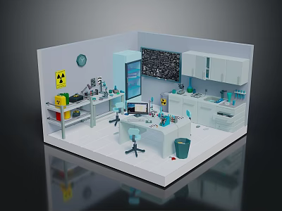 Fun Cartoon Laboratory Scene With Experiment Tables And Scientific Equipment 3d model