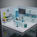 Fun Cartoon Laboratory Scene With Experiment Tables And Scientific Equipment