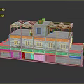 Multi Storey Building With Colorful Green Orange Exterior Walls Roof Awnings And Windows
