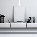 Modern White TV Stand With Mountain Painting Golden Deer Ornament And Flower Pot