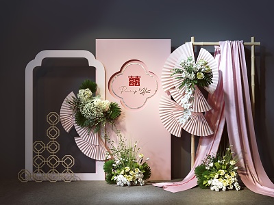 Wedding Photo US Chen Yingbin District New Chinese Style Return Banquet Handover Table Pink Floriculture Niche Wedding Window Chinese Style Nanyang Style 3d model