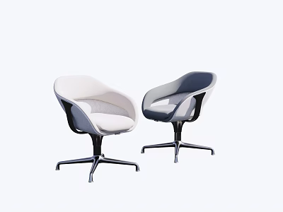 Modern Light and Dark Leisure Chairs with Curved Backrest Armrests and Metal Star Base 3d model