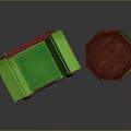 Pixel Art Furniture Set With Green Seat Chair And Red Ornate Round Side Table