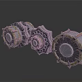 Three Mechanical Gear Components With Spiked Edges And Textured Metal Surfaces