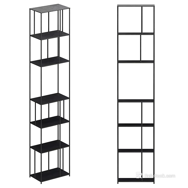 Modern Open Design Shelving Unit With Black Metal Frame And Multiple Storage Shelves 3d model 
