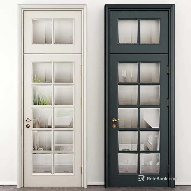Light And Dark Hinged Doors With Glass Panels For Modern Interior Design 3d model