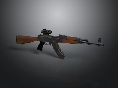 Classic Assault Rifle With Wooden Stock Metal Barrel And Attached Scope 3d model