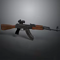 Classic Assault Rifle With Wooden Stock Metal Barrel And Attached Scope