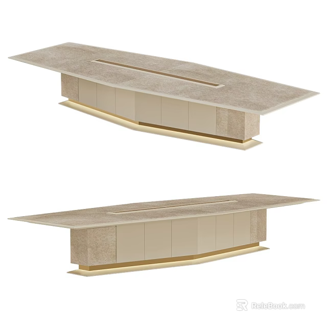 Sleek Modern Dining Table Featuring Polished Marble Surface And LED Lighted Cabinet Base 3d model