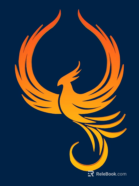 Exquisite Carved Phoenix Artwork In Orange And Yellow On Dark Blue Background 3d model 