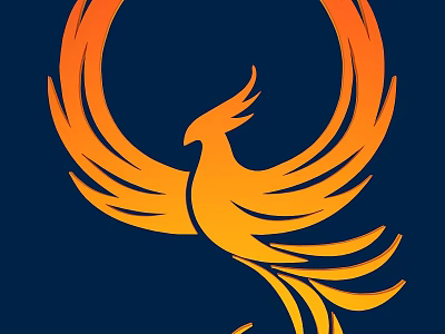 Exquisite Carved Phoenix Artwork In Orange And Yellow On Dark Blue Background 3d model