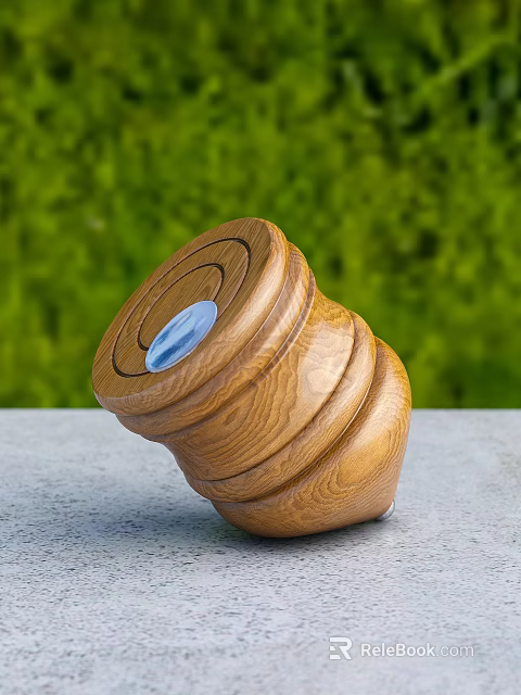 Tilted Wooden Top With Stacked Layers On Gray Tabletop And Green Plants In Background 3d model 
